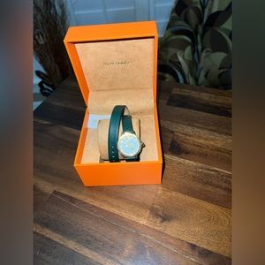 Tory Burch Gigi Green Leather Wrap Strap Watch